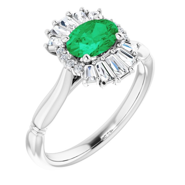 Sterling Silver Natural Emerald & 1/4 CTW Natural Diamond Ring
